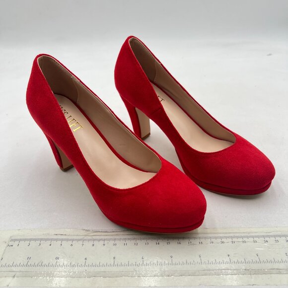 miss left Red Low Platform Chunky High Heel Slip On Closed Round Toe Pump - Picture 4 of 8